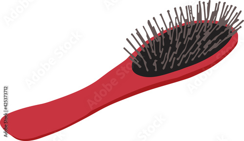 Vector red hairbrush on white background