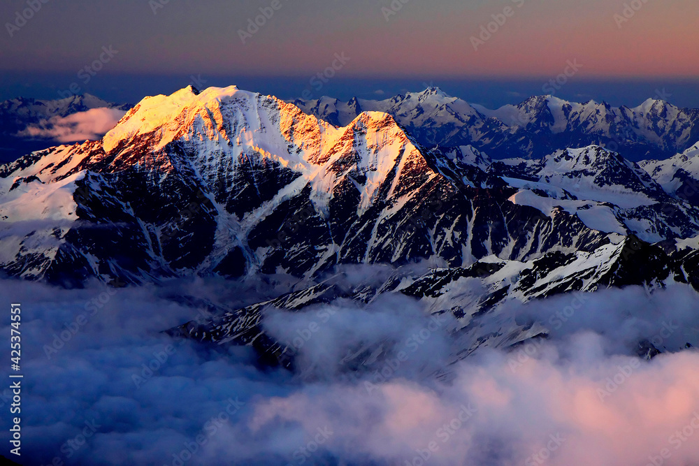 Obraz premium Beautiful landscape of the Caucasus mountains, nature of the Elbrus region. Panoramic view of the Greater Caucasus Mountain Range