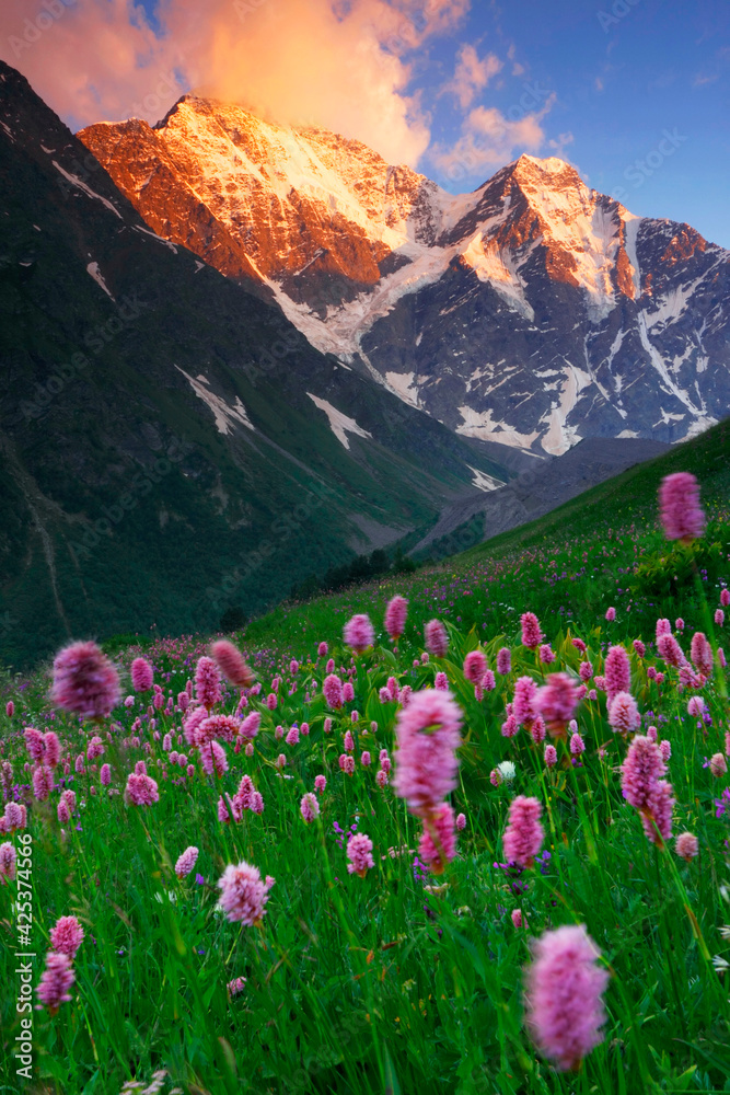 Donguz Orun and Nakra peaks in Caucasus Mountains, Russia