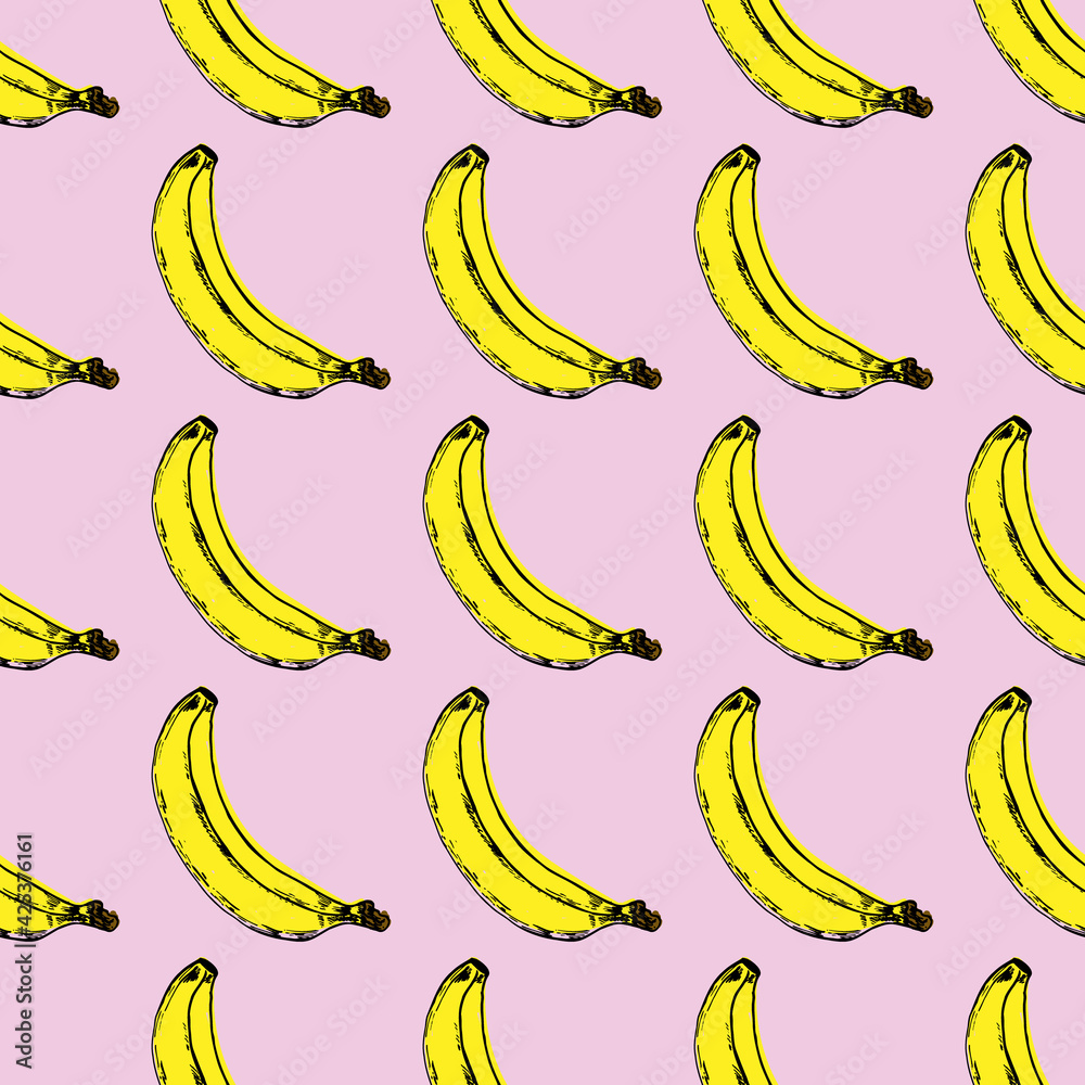 Vector seamless pattern with hand drawn bananas. Can be used for greeting cards, flyers, invitations, web design, etc