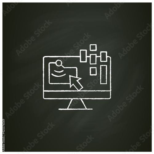Collect data online chalk icon. Data compiling, account information gathering. Online banking company services. Customer data concept.Isolated vector illustration on chalkboard