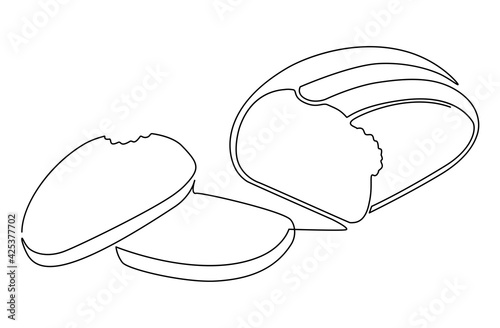 Sliced and bitten loaf of bread. One line drawing. Vector illustration.