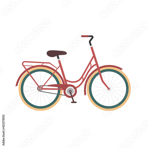 Red bicycle isolated on white background. Flat illustration.