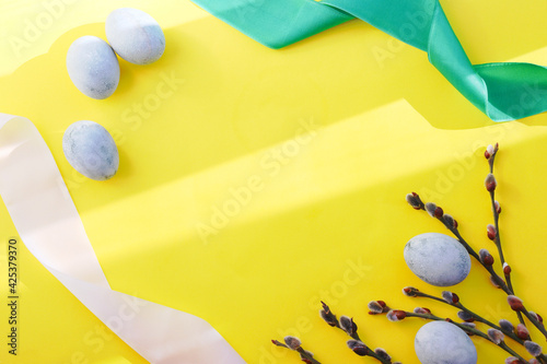 easter eggs on yellow background