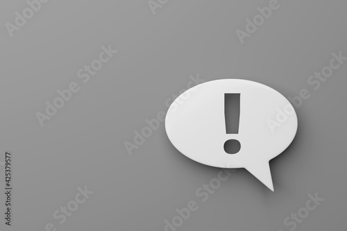 Speech bubble with exclamation mark. 3D rendering.