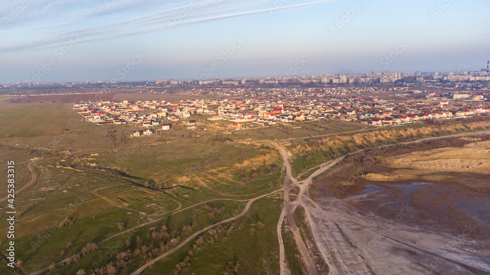 View from the helicopter to Odessa and the Kuyalnitsky estuary.