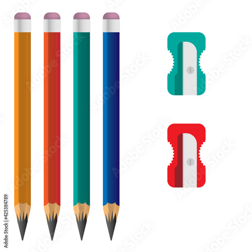 Pencils and sharpener concept vector illustration learning writing