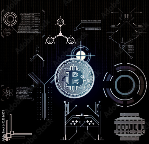 Bitcoins and New Virtual money concept.Gold bitcoins with Candle stick graph chart and digital background.Golden coin with icon letter B.Mining or blockchain technology