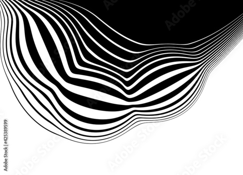 Smooth transition from black to white with abstract wavy lines. Modern striped vector background
