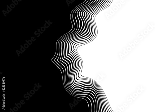 Smooth transition from black to white with thin wavy lines. Trendy vector background