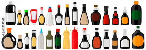 Illustration on theme big kit varied glass bottles filled liquid balsamic vinegar