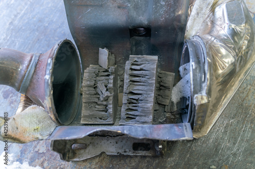 Tablou pe pânză opened destroyed catalytic converter of a car, close-up