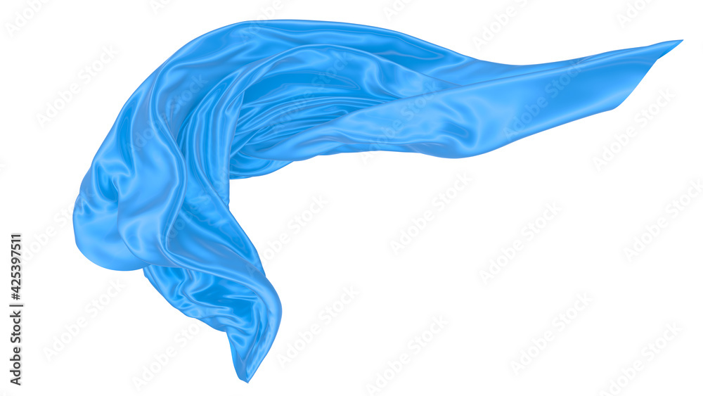 Beautiful flowing fabric of blue wavy silk or satin. 3d rendering image. Beautiful flowing fabric of blue wavy silk or satin. 3d rendering image.