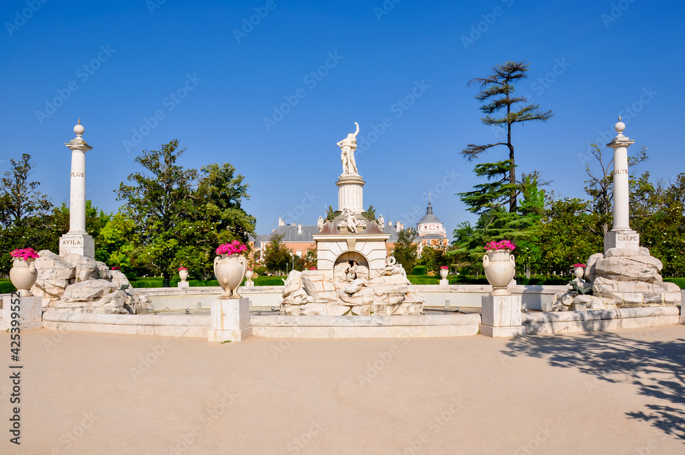Monument in gardens of Aranjuez palace outside Madrid, Spain