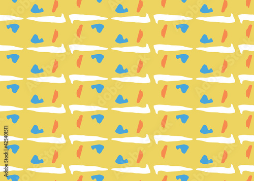 Vector texture background, seamless pattern. Hand drawn, yellow, blue, orange, white colors.