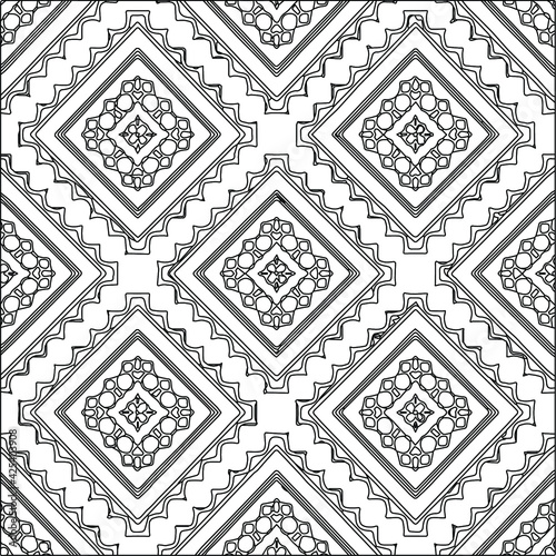  Geometric vector pattern with triangular elements. Seamless abstract ornament for wallpapers and backgrounds. Black and white colors. 