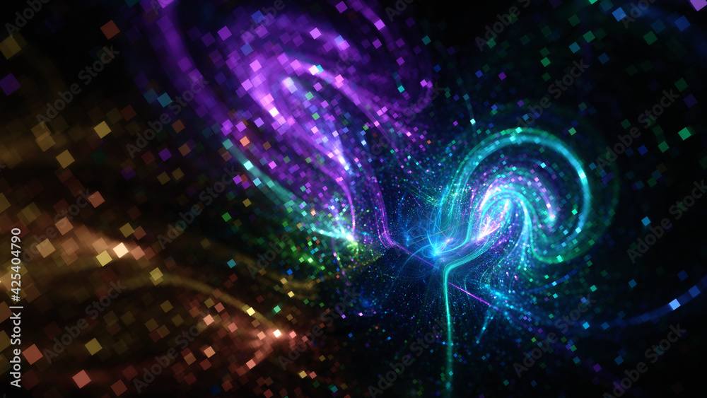 Fototapeta premium Abstract background, smooth multicolored lines on a black background.