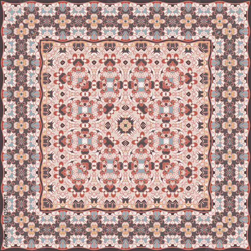 Ancient Arabic square pattern. Colored Persian ornament for fabric design, interior decoration, textile scarf, carpet.