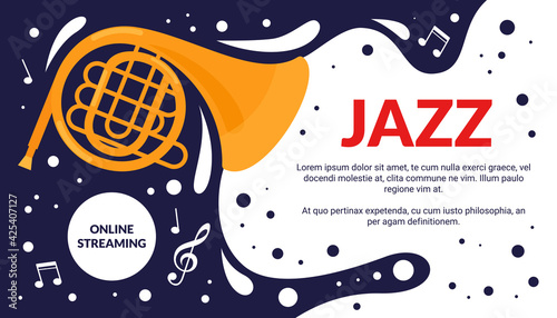 Jazz music art festival event flyer, musical fest announcement, party show promotion