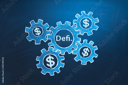 DeFi decentralized finance symbol. Concept of blockchain, decentralized financial system. An ecosystem of financial applications and services based on public blockchains