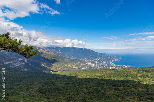 Aerial view to Yalta town from mountain road viewpoint. Crimea © umike_foto