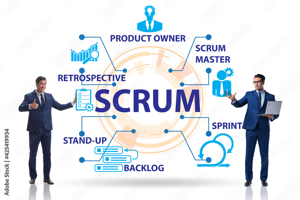 Businessman in SCRUM agile method concept Businessman in SCRUM agile method concept