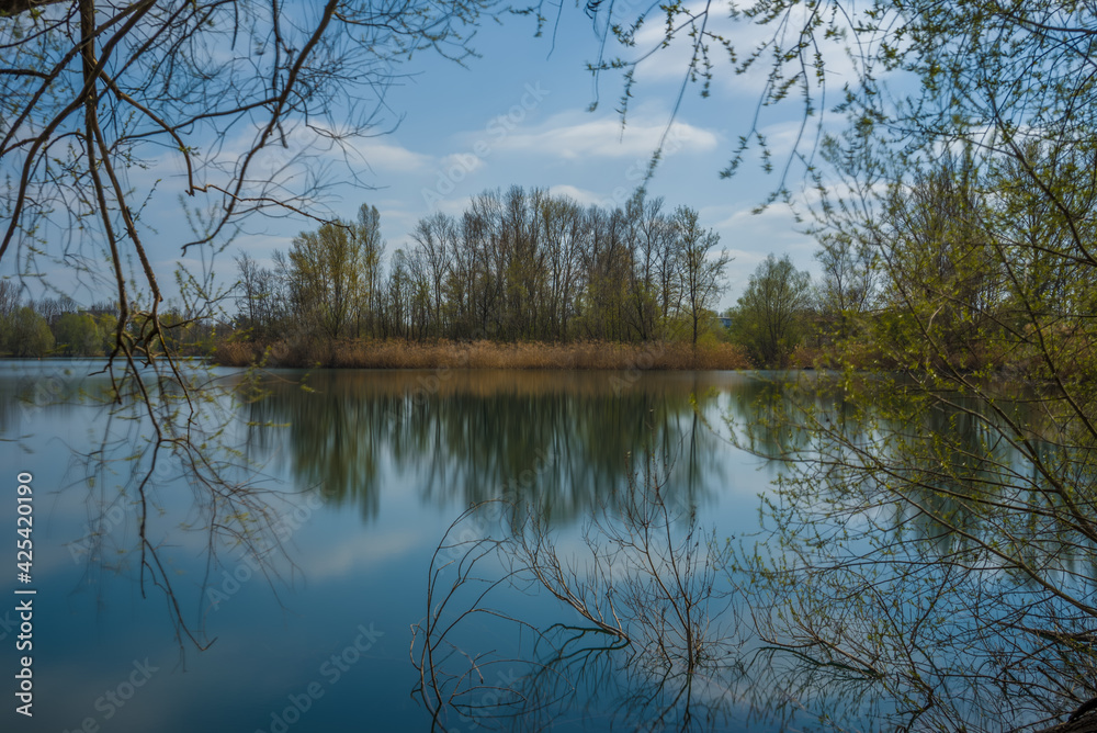 Panoramic landscape with the fishing lake near Ketsch in Germany. Panoramic landscape with the fishing lake near Ketsch in Germany.