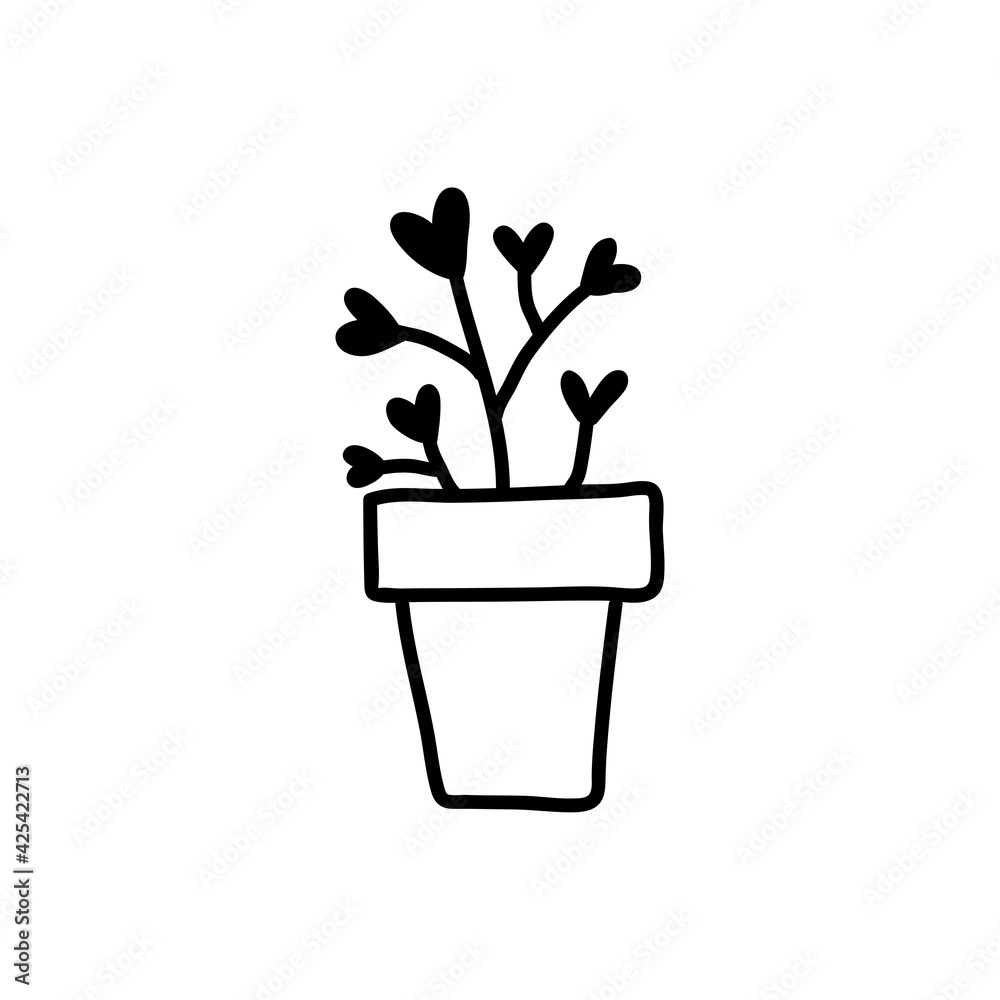Flower in pot painted black line on a white background. Vector drawing lines Flower in pot painted black line on a white background. Vector drawing lines