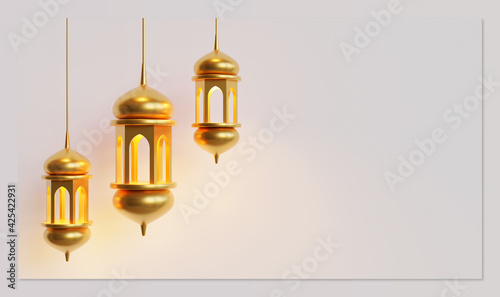 Eid Mubarak Background Template With Fanous 3D Rendering photo