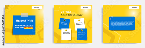 Social media tutorial, tips, trick, did you know post banner layout template with sticky paper note clips design element. Vector illustration