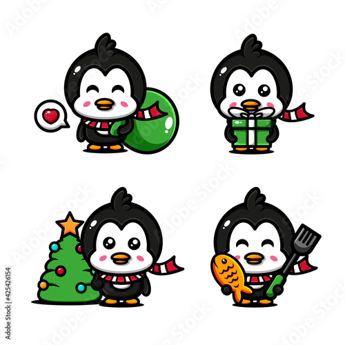 Wallpaper Mural cute penguin character design set themed shared a gift to everyone Torontodigital.ca