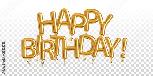 Foto Vector realistic isolated golden balloon text of Happy Birthday on the transparent background