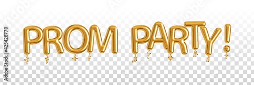 Vector realistic isolated golden balloon text of Prom Party on the transparent background.