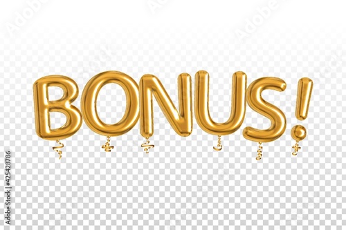 Vector realistic isolated golden balloon text of Bonus on the transparent background.
