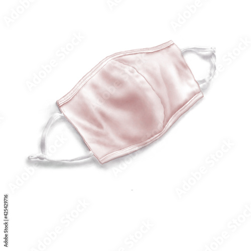 Pink Fabric COVID-19 mask with shadow on white background 