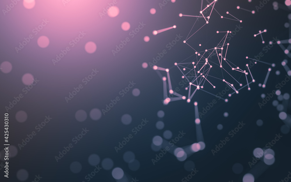 Fototapeta premium Abstract background. Molecules technology with polygonal shapes, connecting dots and lines. Connection structure. Big data visualization.
