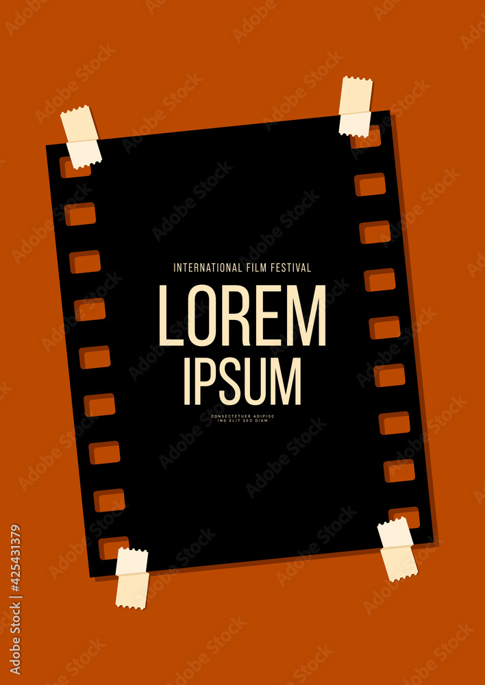 Movie and film poster design template background with vintage retro filmstrip