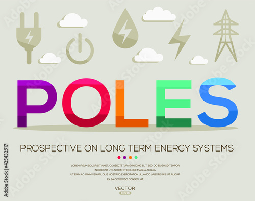 POLES mean (Prospective On Long Term Energy Systems) Energy acronyms ,letters and icons ,Vector illustration. 