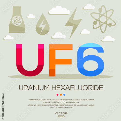 UF6 mean (uranium hexafluoride) Energy acronyms ,letters and icons ,Vector illustration.
