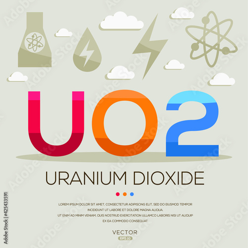 UO2 mean (uranium dioxide) Energy acronyms ,letters and icons ,Vector illustration.
