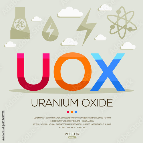 UOX mean (uranium oxide ,nuclear) Energy acronyms ,letters and icons ,Vector illustration.
