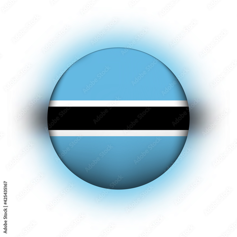 Glass light ball with flag of Botswana. Round sphere, template icon. National symbol. Glossy realistic ball, 3D abstract vector illustration highlighted on a white background. Big bubble Glass light ball with flag of Botswana. Round sphere, template icon. National symbol. Glossy realistic ball, 3D abstract vector illustration highlighted on a white background. Big bubble
