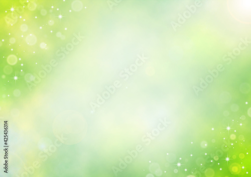 新緑の煌めきと逆光 初夏のイメージ 背景イラスト素材（黄緑色）