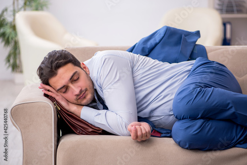 Young businessman employee waiting for business meeting