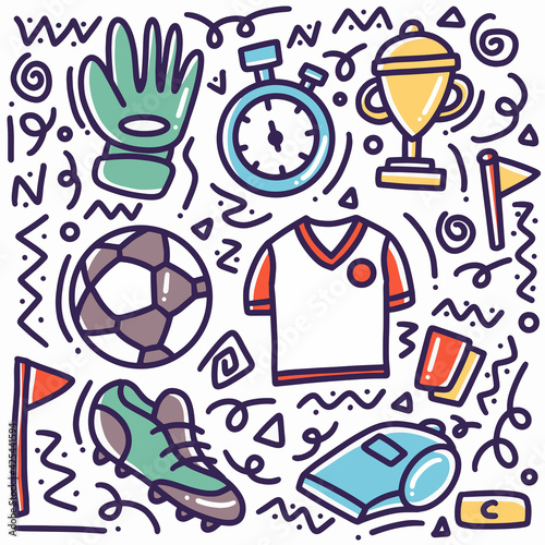 doodle set of sports hand drawing photo