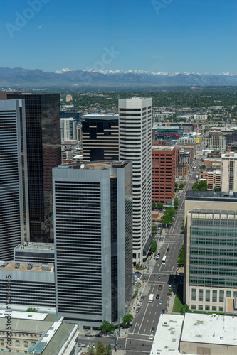 View of downtown Denver Colorado and rocky mountains