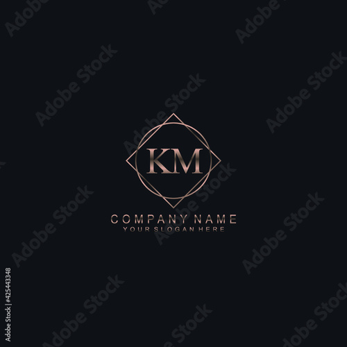 KM Initials handwritten minimalistic logo template vector 