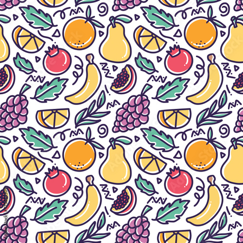 doodle various fruit collection hand drawing