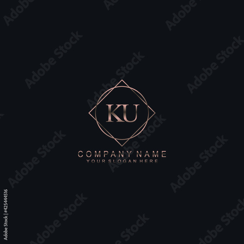 KU Initials handwritten minimalistic logo template vector