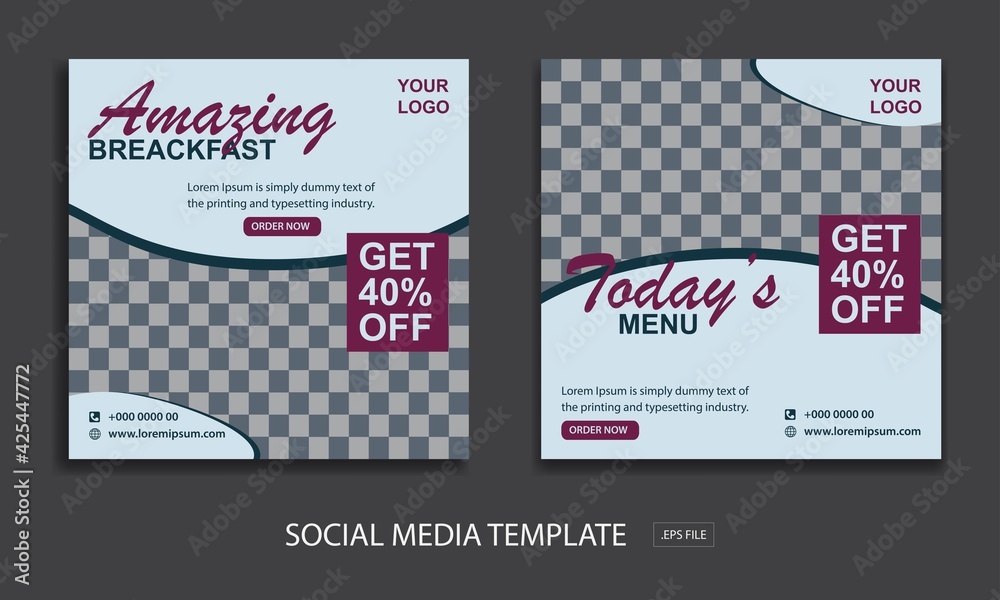restaurant and food template, Suitable for social media post and web internet ads. Vector illustration with photo college